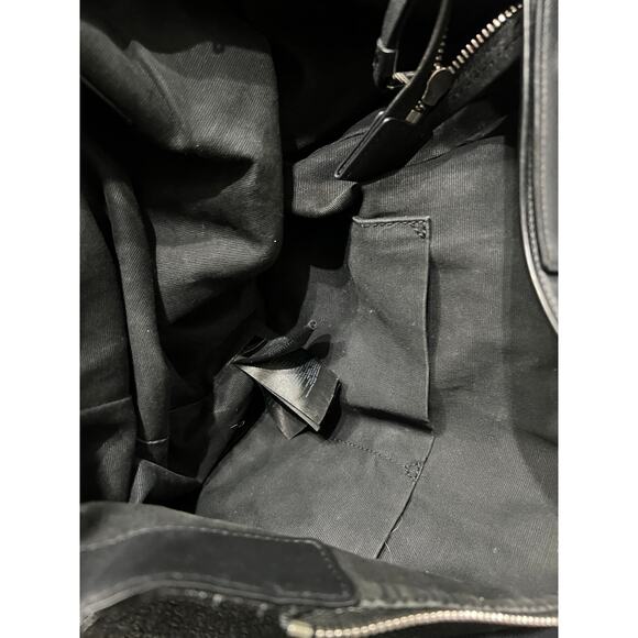 AllSaints Purse Bag Large Hobo Black Leather Textured Canvas Shoulder Crossbody - Picture 4 of 11